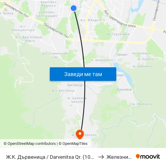 Ж.К. Дървеница / Darvenitsa Qr. (1015) to Железница map