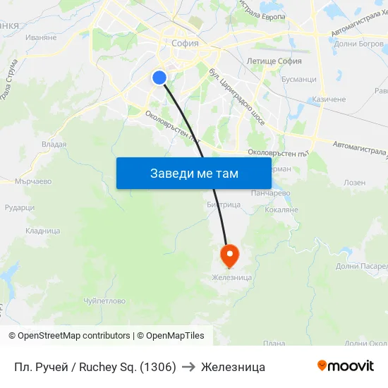 Пл. Ручей / Ruchey Sq. (1306) to Железница map