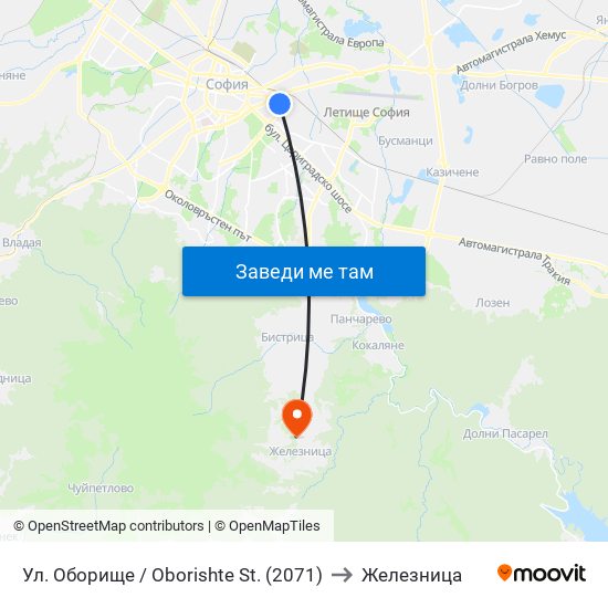 Ул. Оборище / Oborishte St. (2071) to Железница map