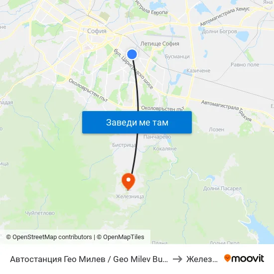 🚌 Автостанция Гео Милев / Geo Milev Bus Station (0052) to Железница map