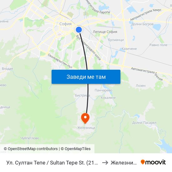 Ул. Султан Тепе / Sultan Tepe St. (2194) to Железница map