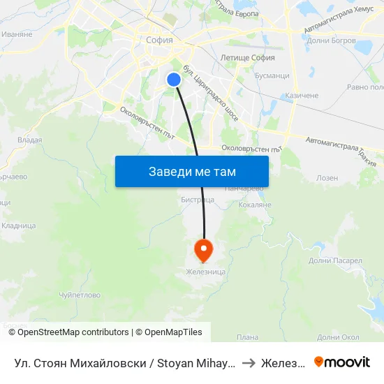 Ул. Стоян Михайловски / Stoyan Mihaylovski St. (2692) to Железница map