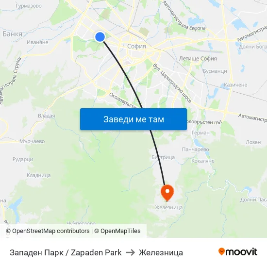 Западен Парк / Zapaden Park to Железница map