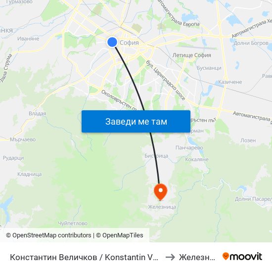 Константин Величков / Konstantin Velichkov to Железница map