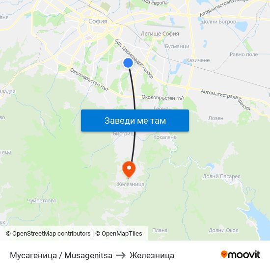 Мусагеница /  Musagenitsa to Железница map