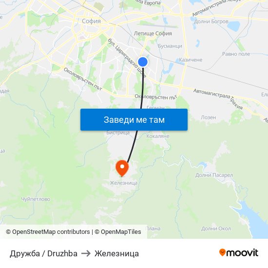 Дружба / Druzhba to Железница map
