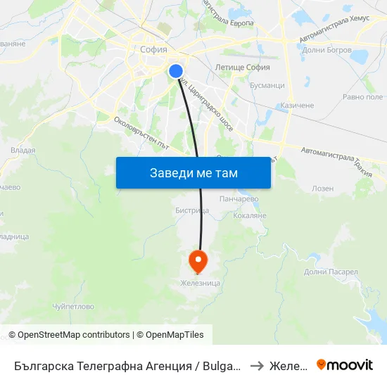 Българска Телеграфна Агенция / Bulgarian News Agency (1395) to Железница map