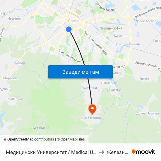 Медицински Университет / Medical University to Железница map