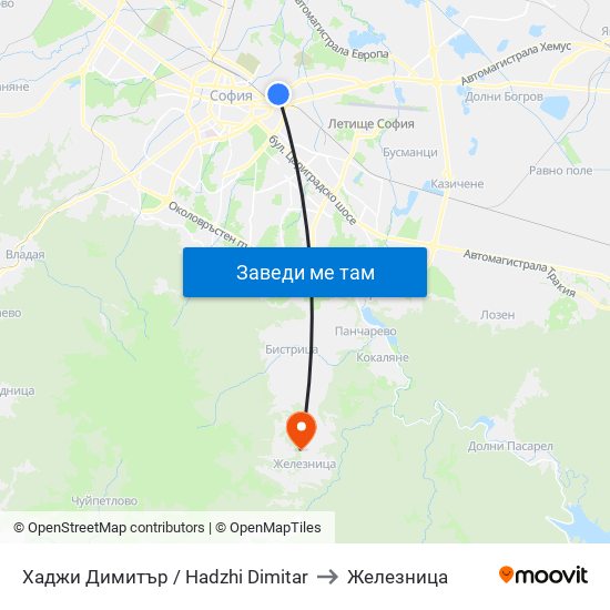 Хаджи Димитър / Hadzhi Dimitar to Железница map