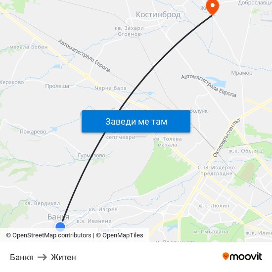 Банкя to Житен map
