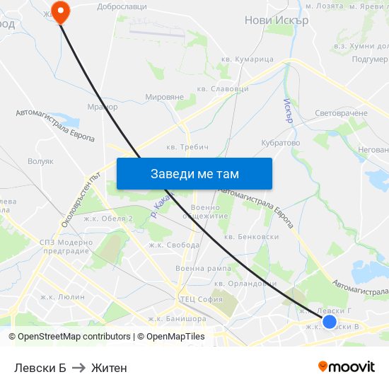 Левски Б to Житен map