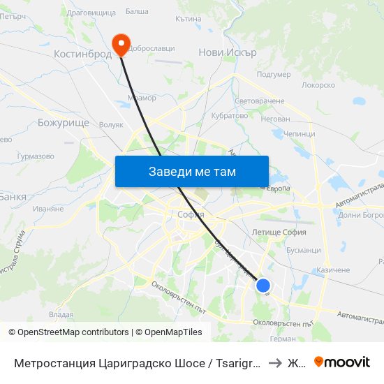 Метростанция Цариградско Шосе / Tsarigradsko Shosse Metro Station (1016) to Житен map