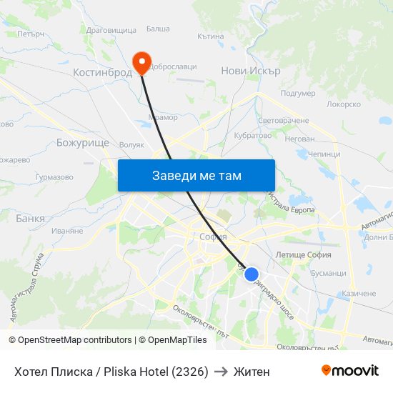 Хотел Плиска / Pliska Hotel (2326) to Житен map