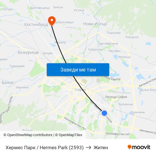 Хермес Парк / Hermes Park (2593) to Житен map