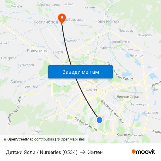 Детски Ясли / Nurseries (0534) to Житен map