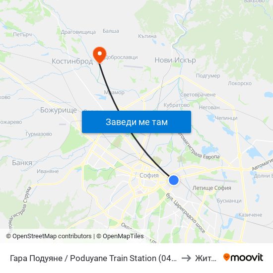 Гара Подуяне / Poduyane Train Station (0466) to Житен map