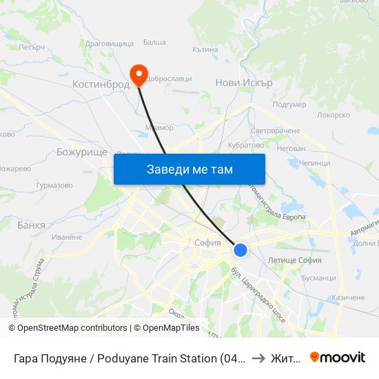 Гара Подуяне / Poduyane Train Station (0468) to Житен map