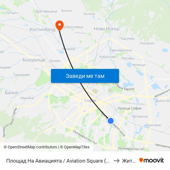 Площад На Авиацията / Aviation Square (1257) to Житен map