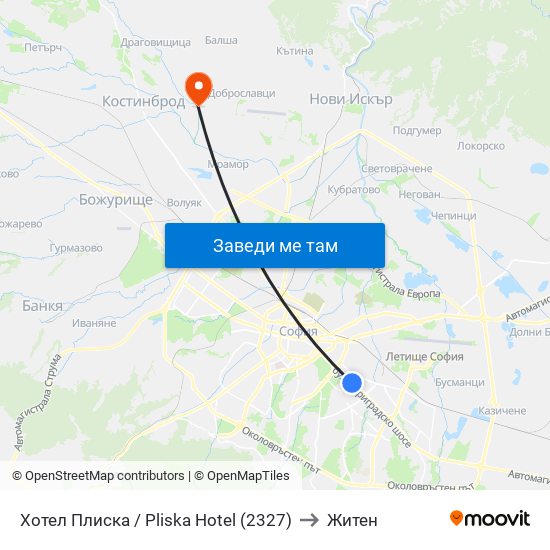 Хотел Плиска / Pliska Hotel (2327) to Житен map