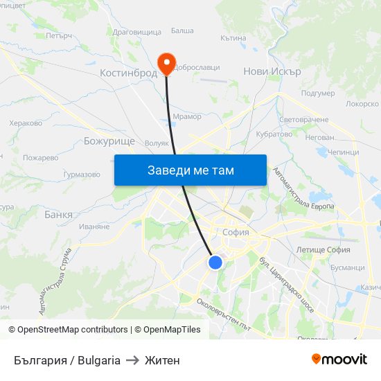 България / Bulgaria to Житен map