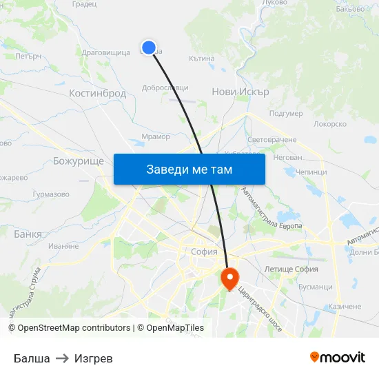 Балша to Изгрев map