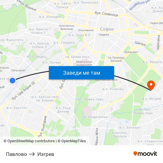 Павлово to Изгрев map