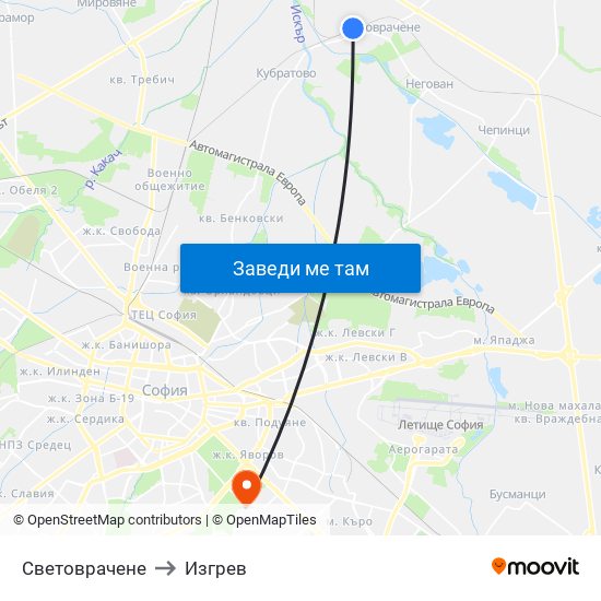 Световрачене to Изгрев map