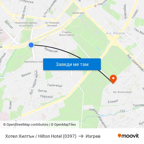 Хотел Хилтън / Hilton Hotel (0397) to Изгрев map