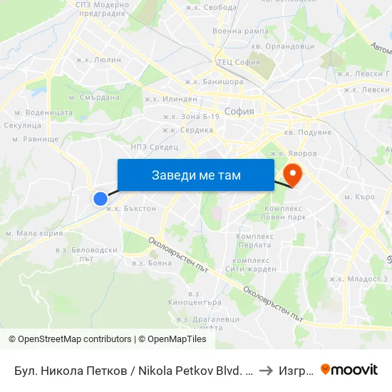 Бул. Никола Петков / Nikola Petkov Blvd. (0350) to Изгрев map