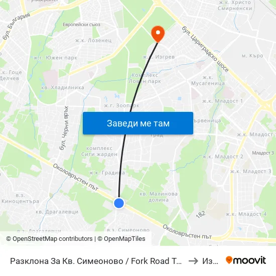 Разклона За Кв. Симеоново / Fork Road To Simeonovo Qr. (1459) to Изгрев map