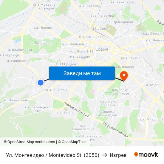 Ул. Монтевидео / Montevideo St. (2050) to Изгрев map