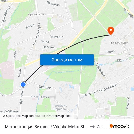 Метростанция Витоша / Vitosha Metro Station (2654) to Изгрев map