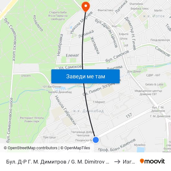 Бул. Д-Р Г. М. Димитров / G. M. Dimitrov Blvd. (0316) to Изгрев map