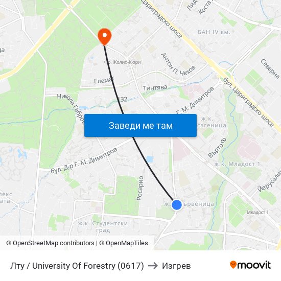 Лту / University Of Forestry (0617) to Изгрев map