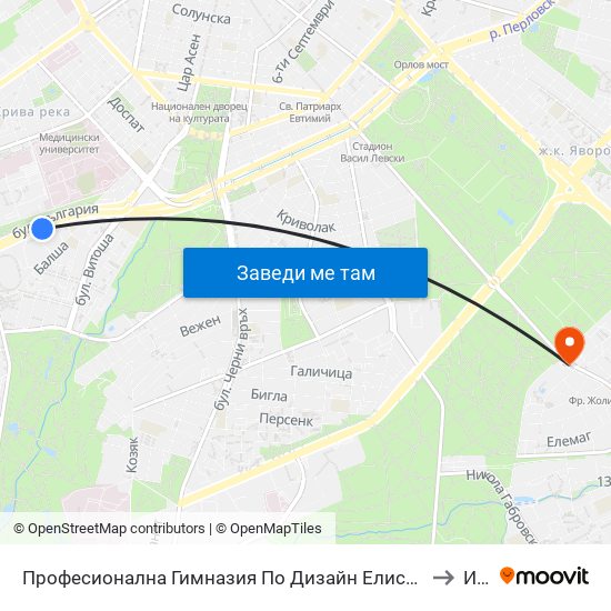 Професионална Гимназия По Дизайн Елисавета Вазова / Elisaveta Vazova High School Of Design (1736) to Изгрев map