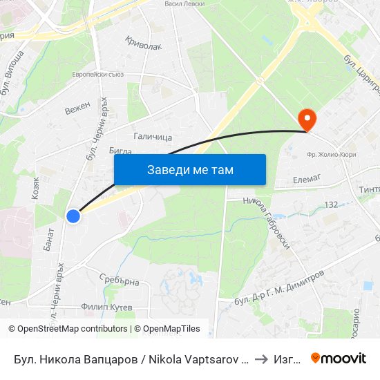 Бул. Никола Вапцаров / Nikola Vaptsarov Blvd. (0344) to Изгрев map