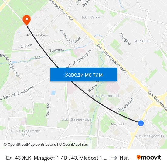 Бл. 43 Ж.К. Младост 1 / Bl. 43, Mladost 1 Qr. (0218) to Изгрев map