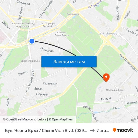 Бул. Черни Връх / Cherni Vrah Blvd. (0398) to Изгрев map