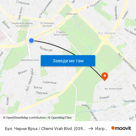 Бул. Черни Връх / Cherni Vrah Blvd. (0398) to Изгрев map