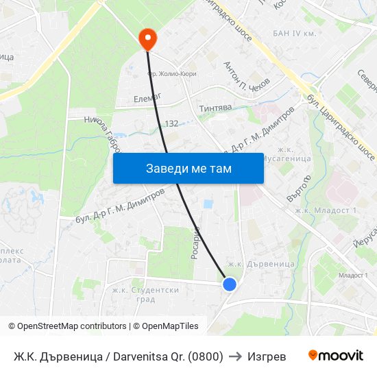 Ж.К. Дървеница / Darvenitsa Qr. (0800) to Изгрев map