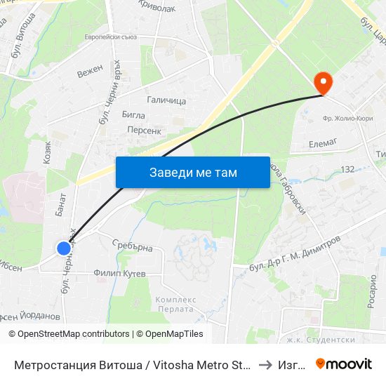 Метростанция Витоша / Vitosha Metro Station (2755) to Изгрев map