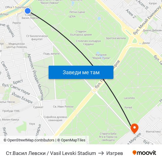 Ст.Васил Левски / Vasil Levski Stadium to Изгрев map