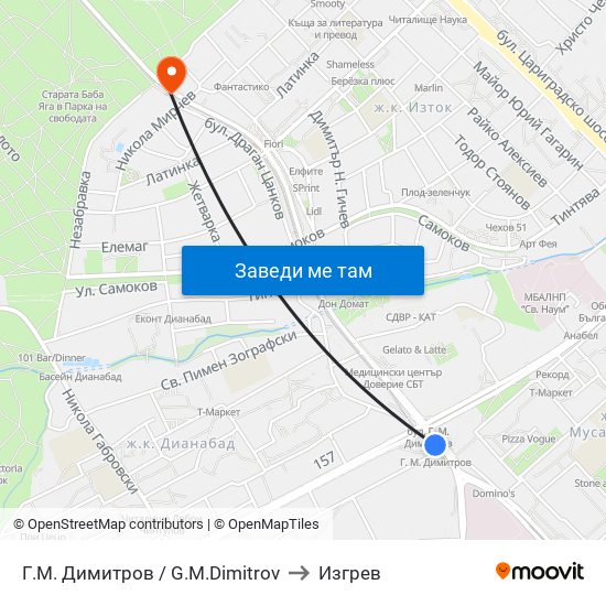 Г.М. Димитров / G.M.Dimitrov to Изгрев map