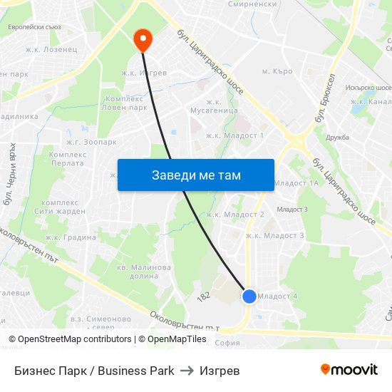 Бизнес Парк / Business Park to Изгрев map