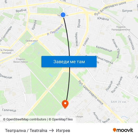 Театрална / Teatralna to Изгрев map