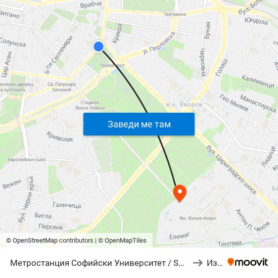 Метростанция Софийски Университет / Sofia University Metro Station (2827) to Изгрев map