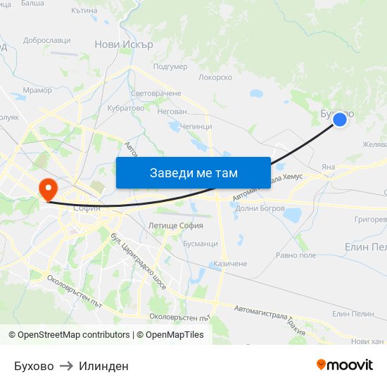 Бухово to Илинден map