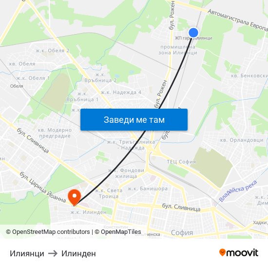 Илиянци to Илинден map