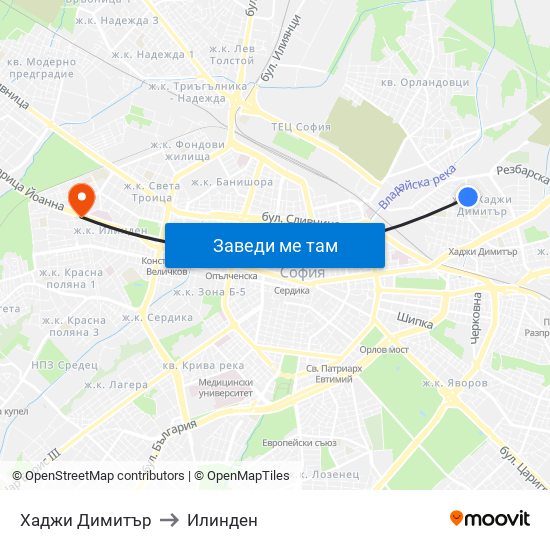 Хаджи Димитър to Илинден map