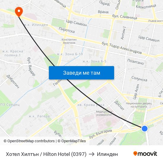 Хотел Хилтън / Hilton Hotel (0397) to Илинден map
